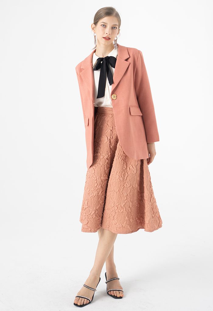 Single Breasted Pad Shoulder Blazer in Coral