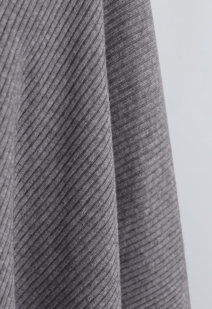 Buttoned Rib Knit Poncho Cape in Grey