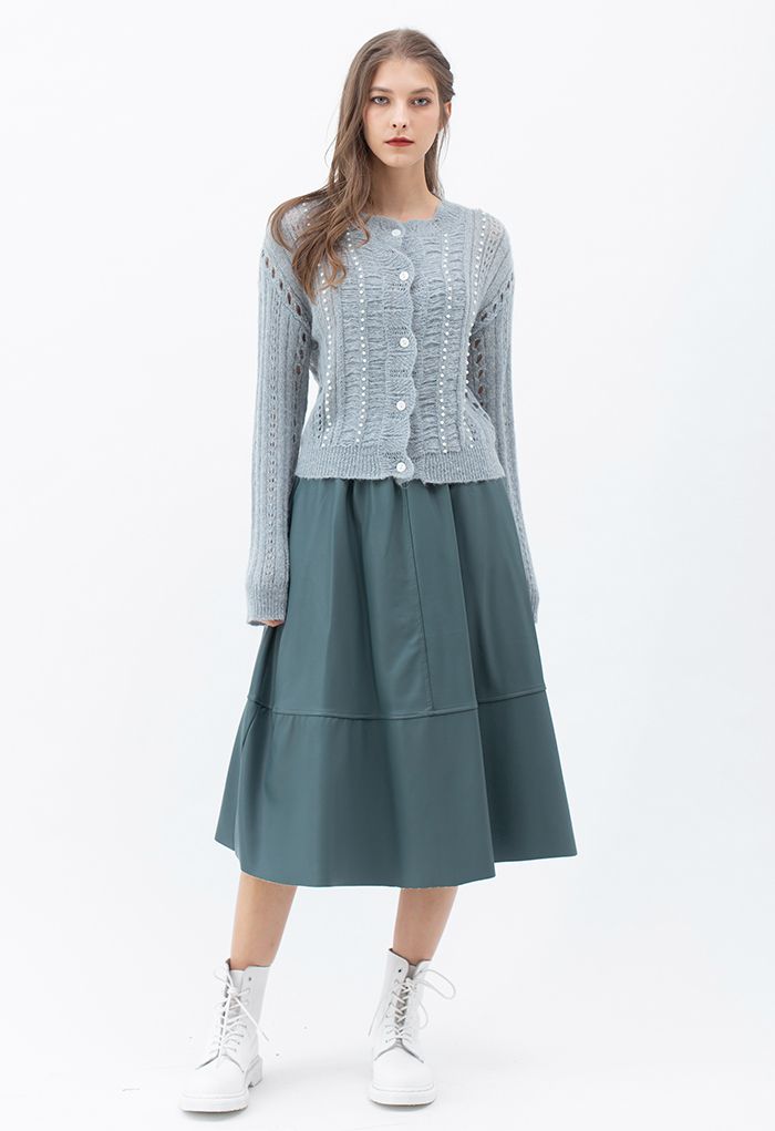 Faux Leather Side Pocket Midi Skirt in Teal