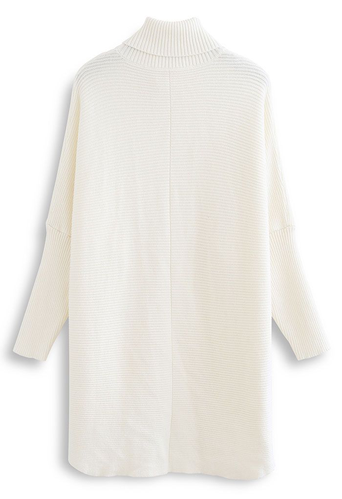 Effortless Chic Turtleneck Batwing Sleeve Hi-Lo Sweater in White