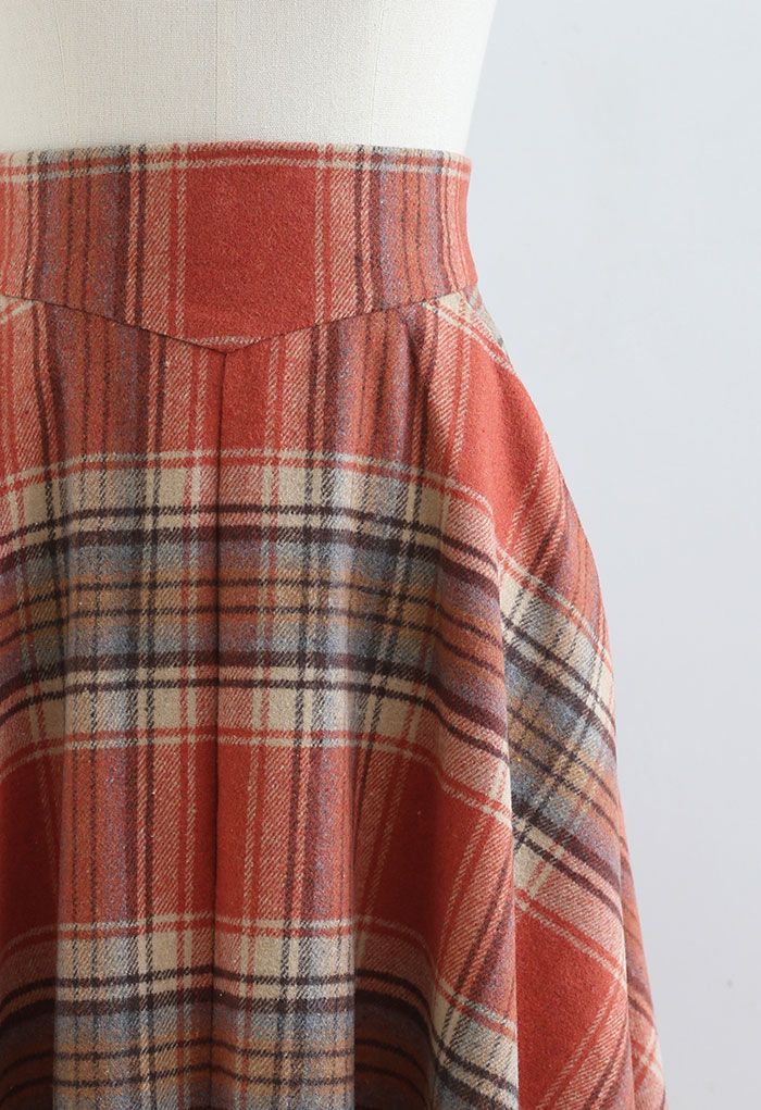 Multicolor Check Print Wool-Blend A-Line Skirt