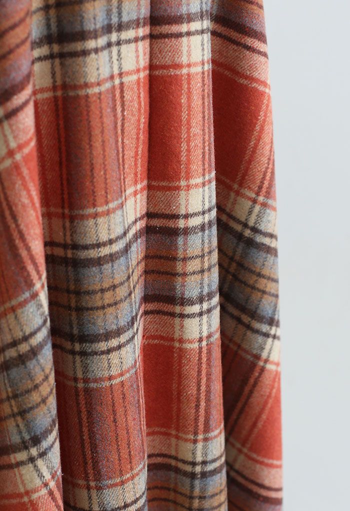 Multicolor Check Print Wool-Blend A-Line Skirt