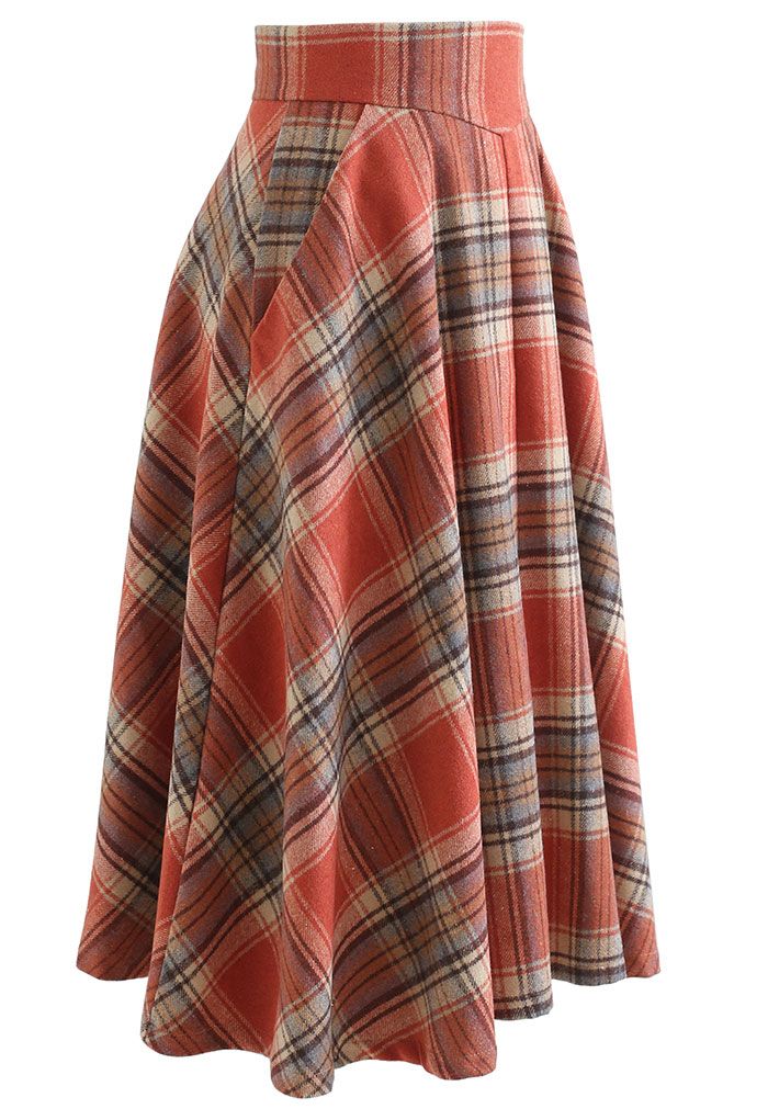 Multicolor Check Print Wool-Blend A-Line Skirt
