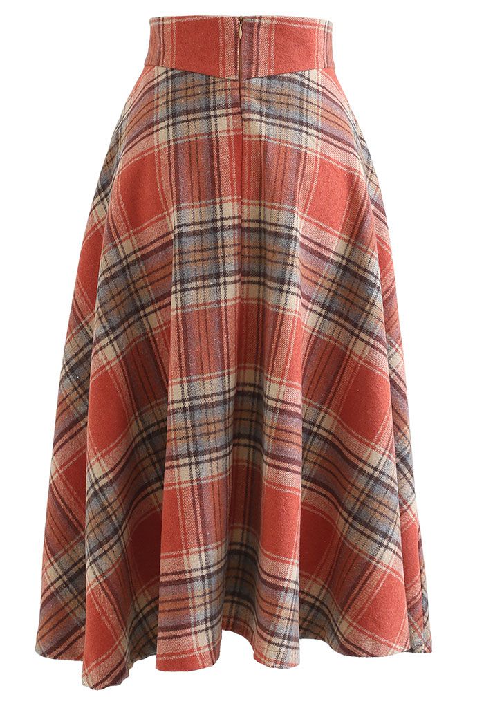 Multicolor Check Print Wool-Blend A-Line Skirt