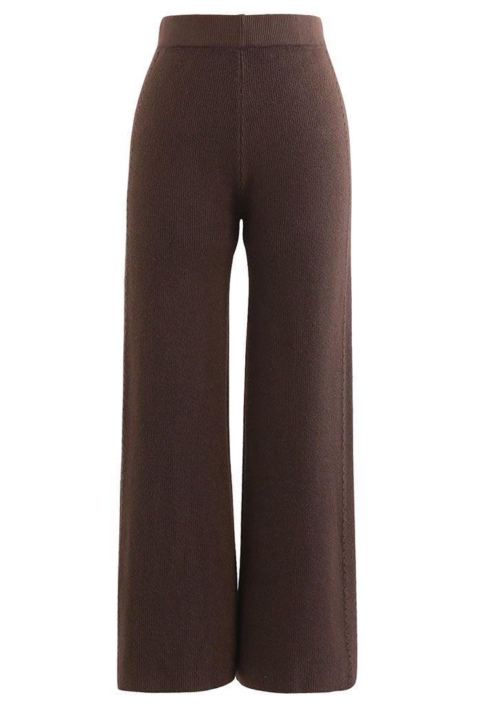 Double Braids Knit Straight Leg Pants in Brown