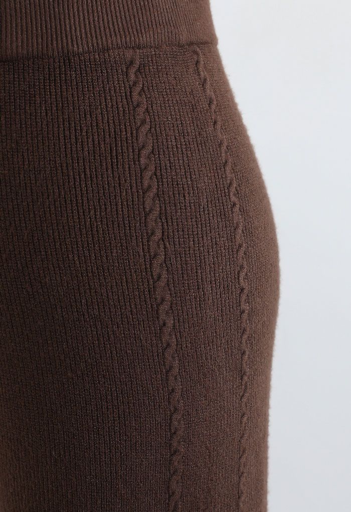 Double Braids Knit Straight Leg Pants in Brown