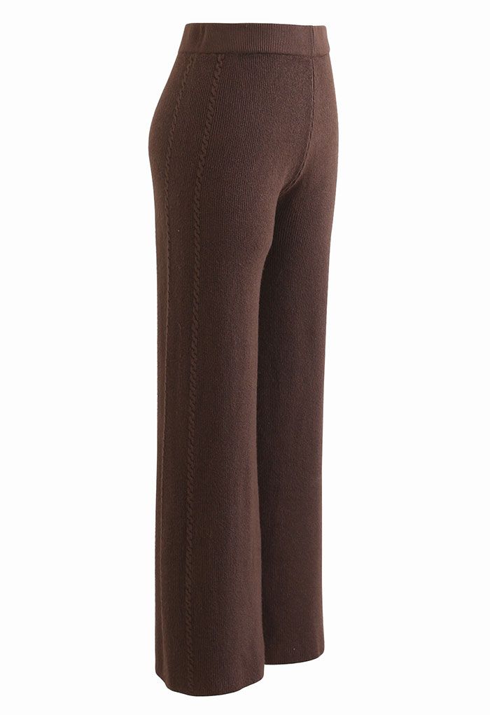 Double Braids Knit Straight Leg Pants in Brown