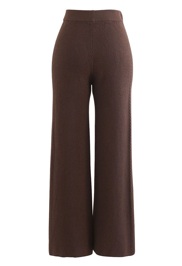 Double Braids Knit Straight Leg Pants in Brown