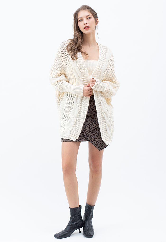Animal Print Side Pleated Asymmetric Mini Skirt in Brown