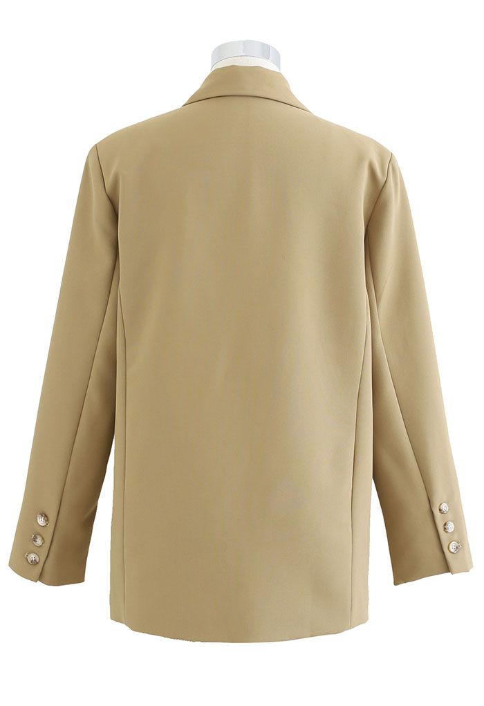 Self-Tie Front Pad Shoulder Blazer in Camel