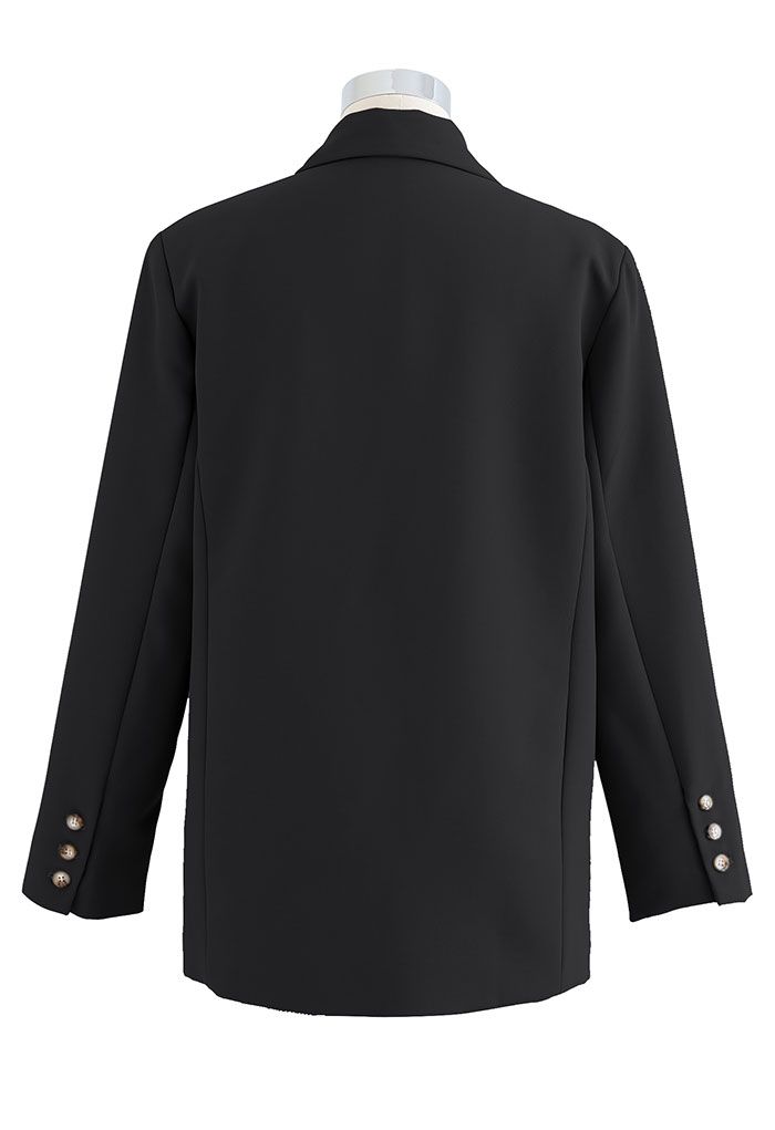 Self-Tie Front Pad Shoulder Blazer in Black