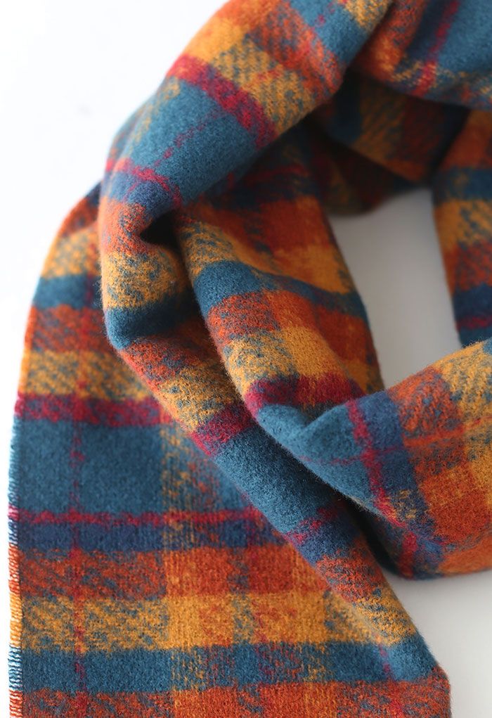Soft Touch Colored Check Scarf in Orange