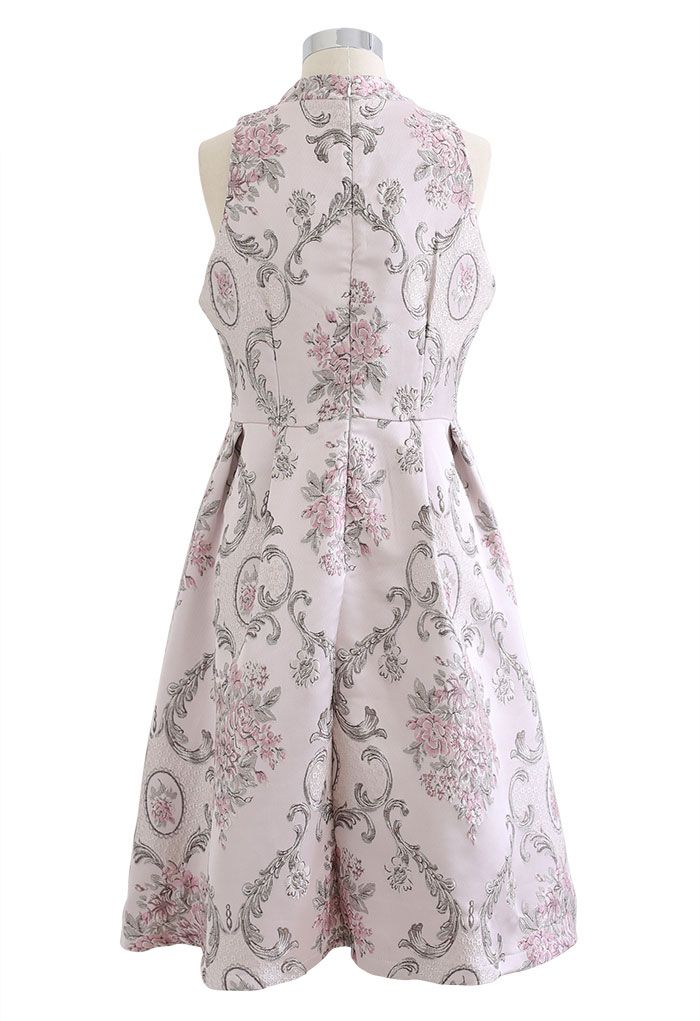 Splendid Peony Baroque Jacquard Sleeveless Dress in Pink