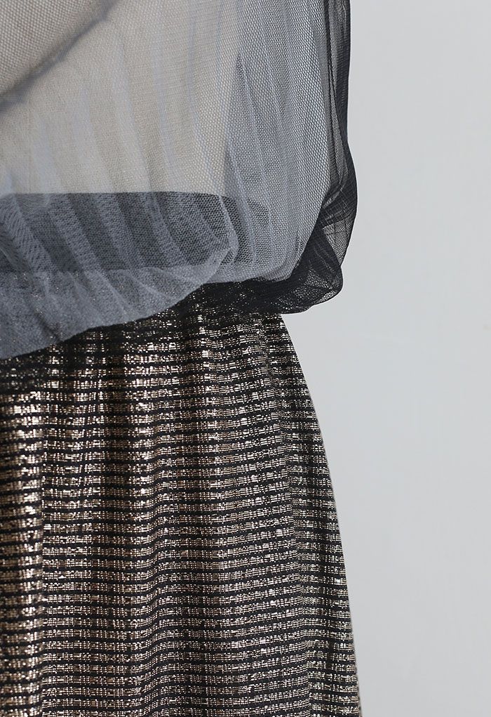 Gradient Mesh Glitter Pleated Midi Skirt in Dusty Blue