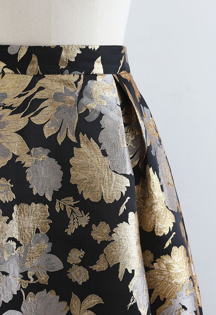 Golden Bouquets Jacquard A-Line Midi Skirt