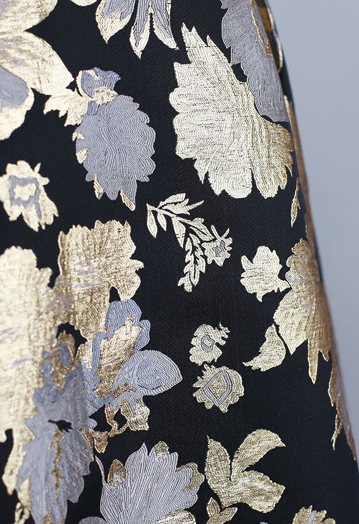 Golden Bouquets Jacquard A-Line Midi Skirt