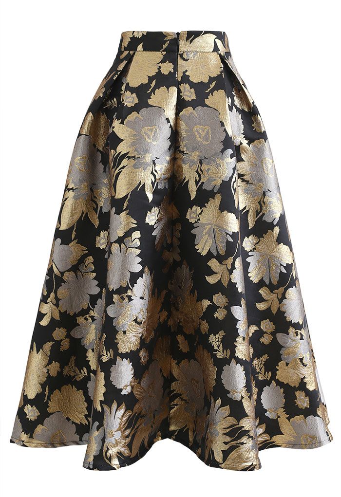 Golden Bouquets Jacquard A-Line Midi Skirt