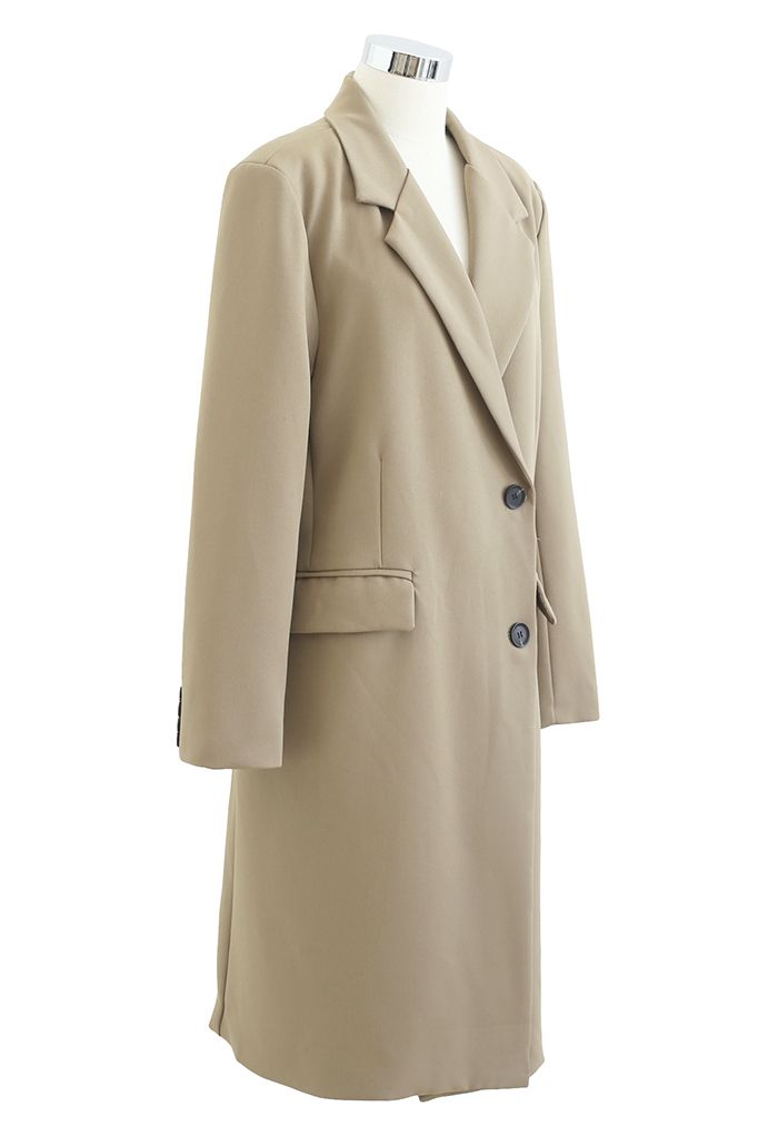 Single-Breasted Pocket Longline Coat in Tan