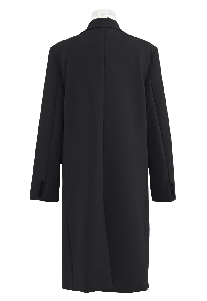 Single-Breasted Pocket Longline Coat in Black