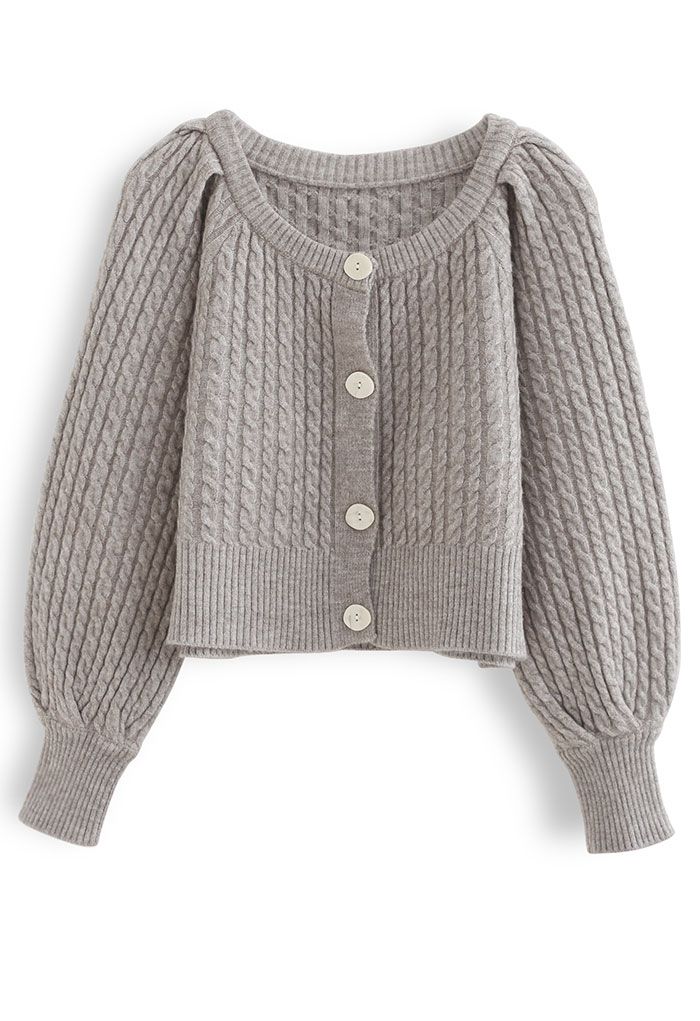 Braid Knit Button Down Crop Cardigan in Linen