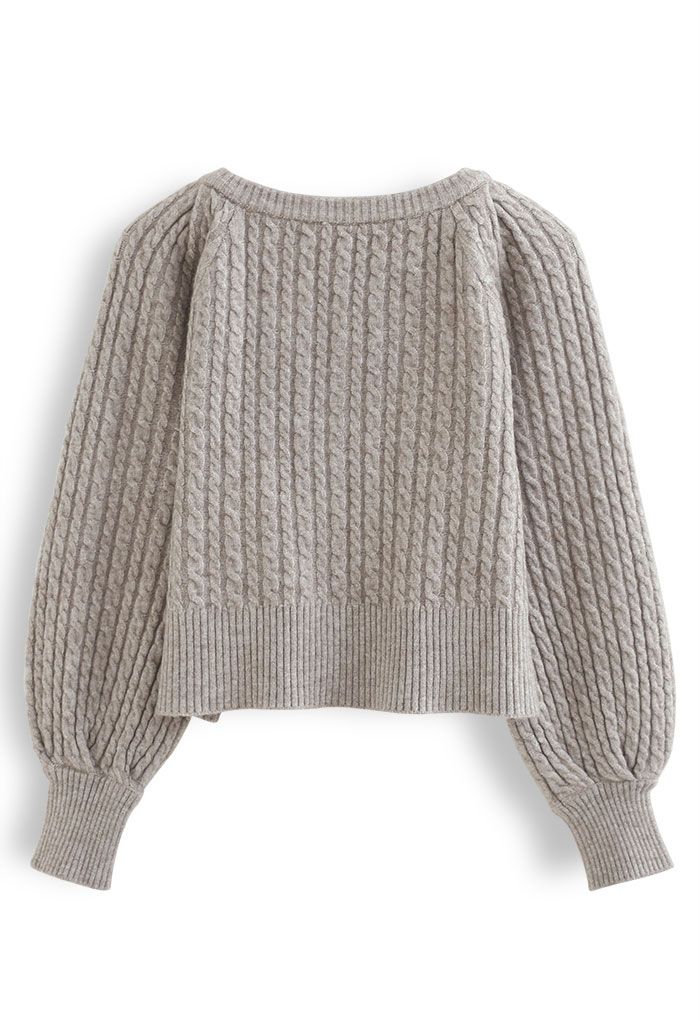 Braid Knit Button Down Crop Cardigan in Linen