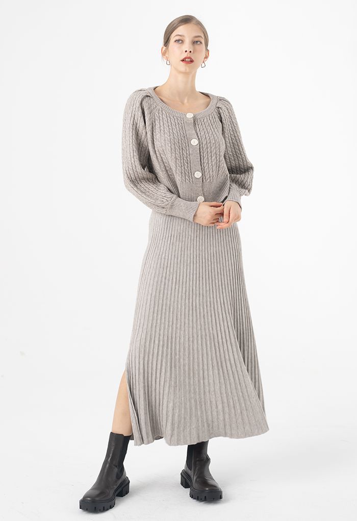 Braid Knit Button Down Crop Cardigan in Linen