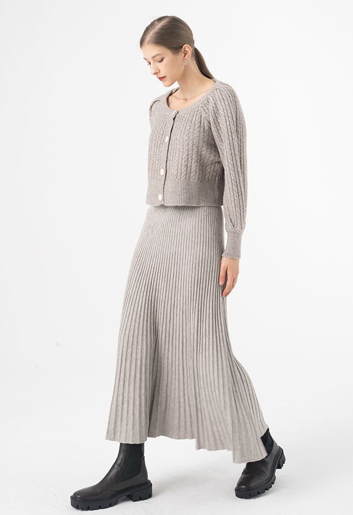 Braid Knit Button Down Crop Cardigan in Linen