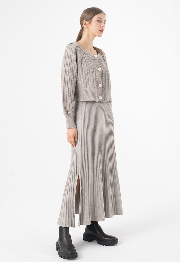 Braid Knit Button Down Crop Cardigan in Linen