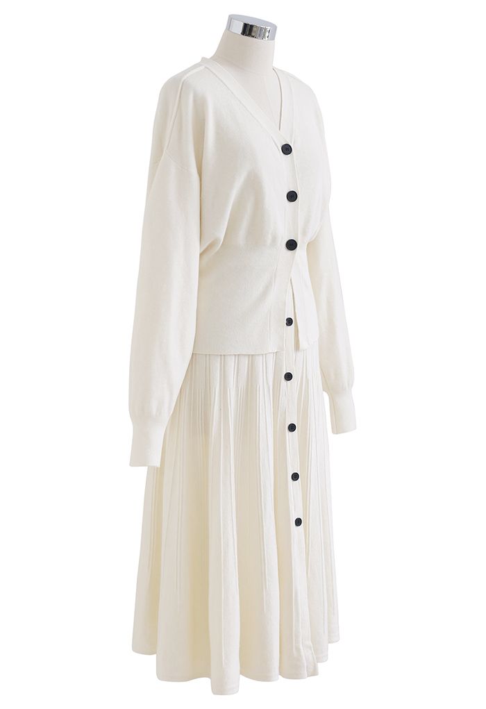 Comfy Versatile Knit Cardigan and Skirt Set in Cream