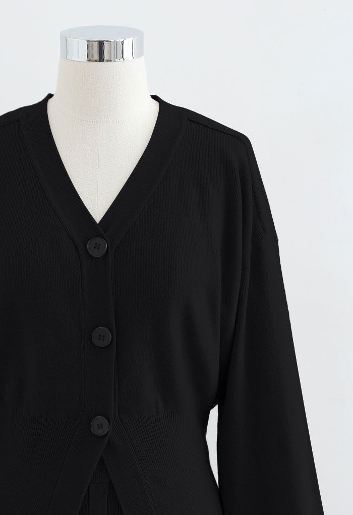 Comfy Versatile Knit Cardigan and Skirt Set in Black