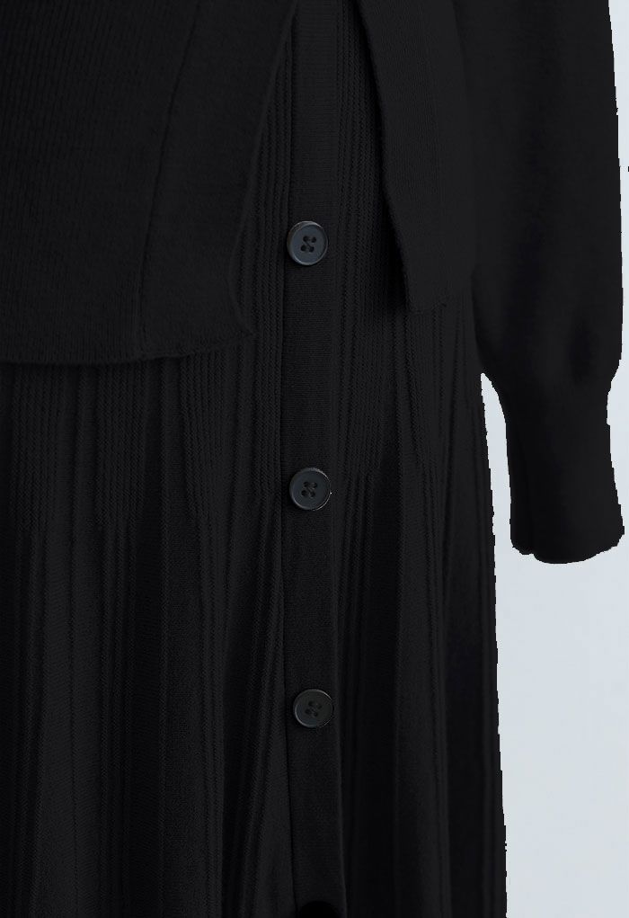 Comfy Versatile Knit Cardigan and Skirt Set in Black