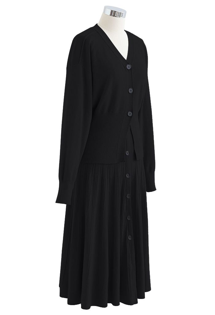 Comfy Versatile Knit Cardigan and Skirt Set in Black