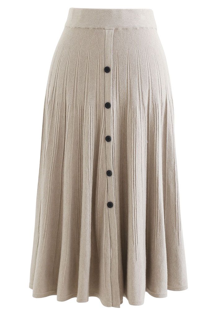 Comfy Versatile Knit Cardigan and Skirt Set in Taupe