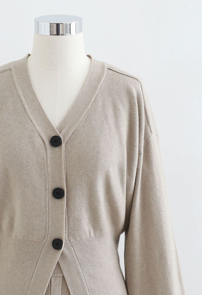 Comfy Versatile Knit Cardigan and Skirt Set in Taupe