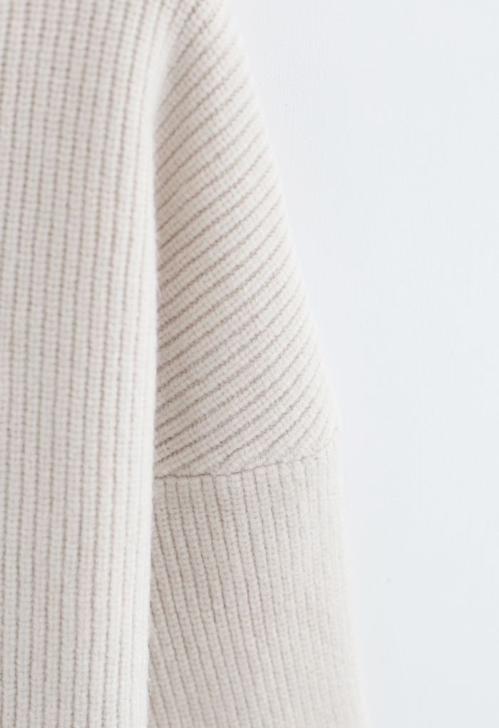 Batwing Sleeves Turtleneck Rib Knit Sweater in Cream