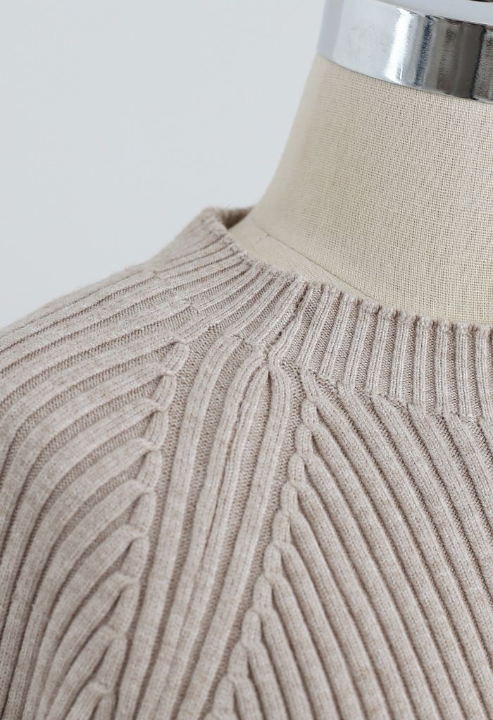 Rib Knit Split Hem Sweater and Pants Set in Sand