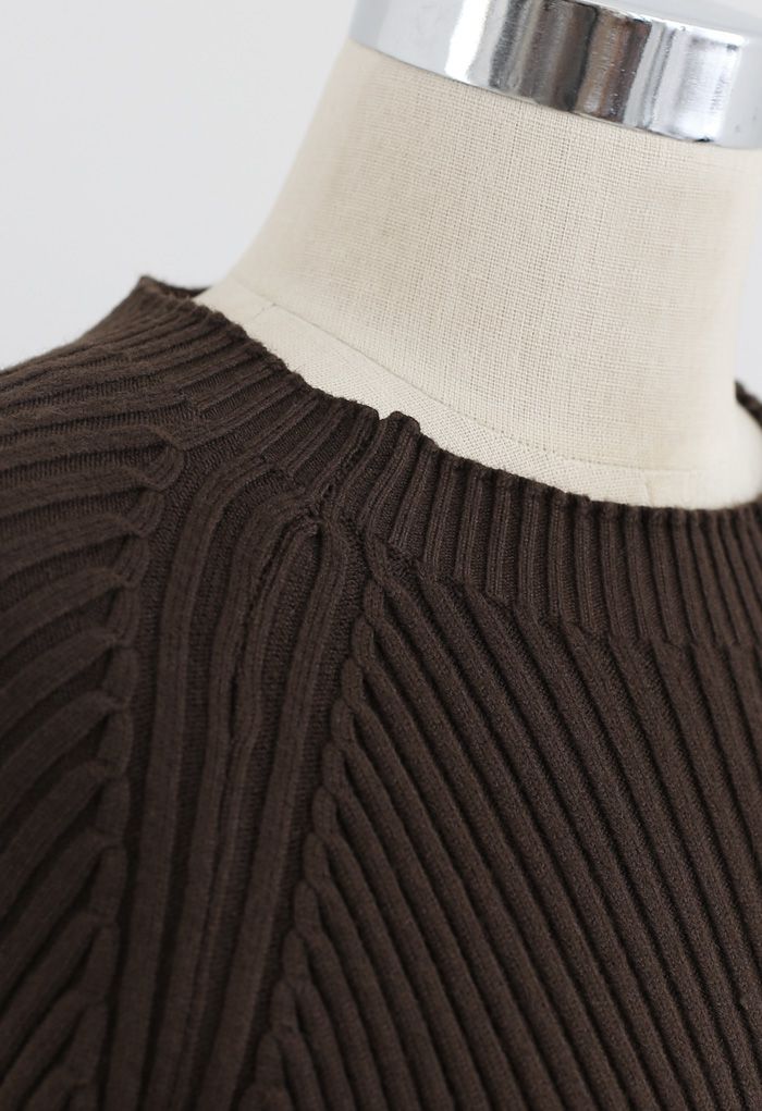 Rib Knit Split Hem Sweater and Pants Set in Brown