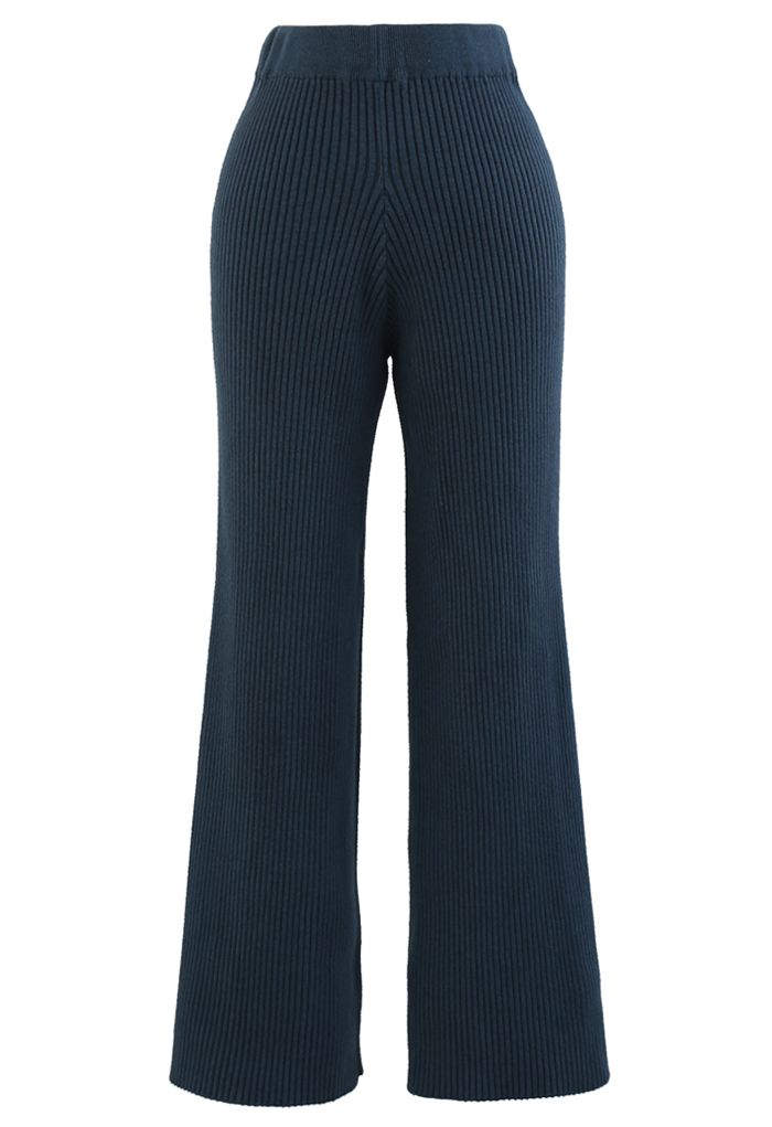 Rib Knit Split Hem Sweater and Pants Set in Teal