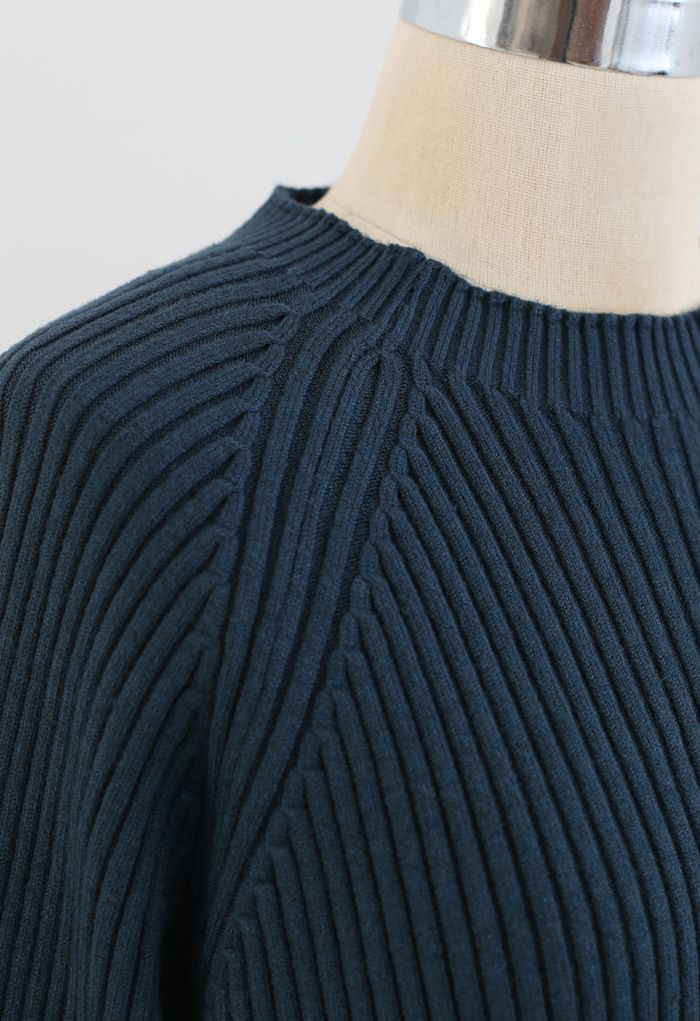 Rib Knit Split Hem Sweater and Pants Set in Teal