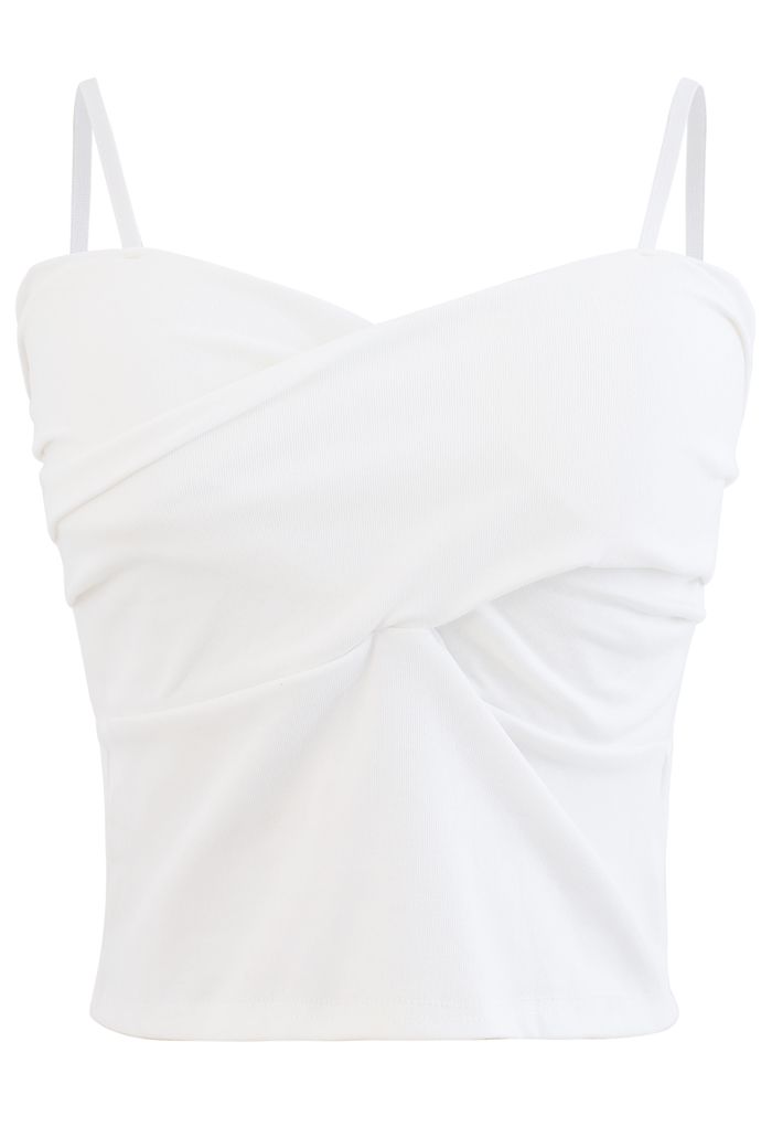Cross Wrap Fitted Cami Top in White