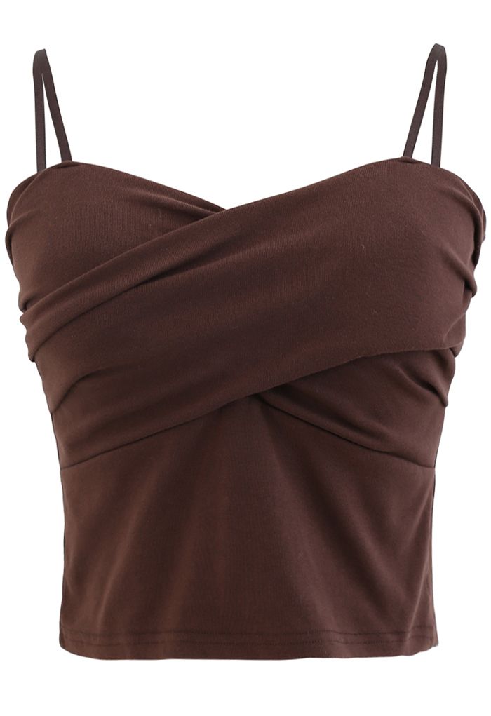 Cross Wrap Fitted Cami Top in Brown
