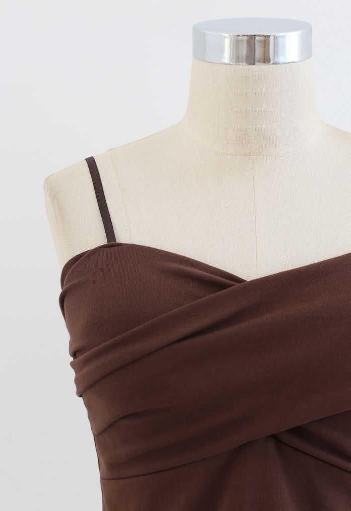 Cross Wrap Fitted Cami Top in Brown