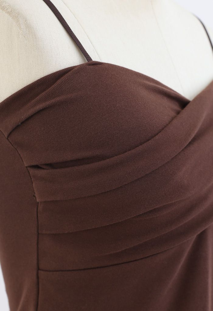 Cross Wrap Fitted Cami Top in Brown