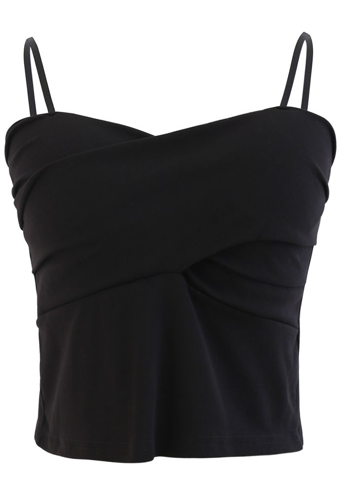Cross Wrap Fitted Cami Top in Black