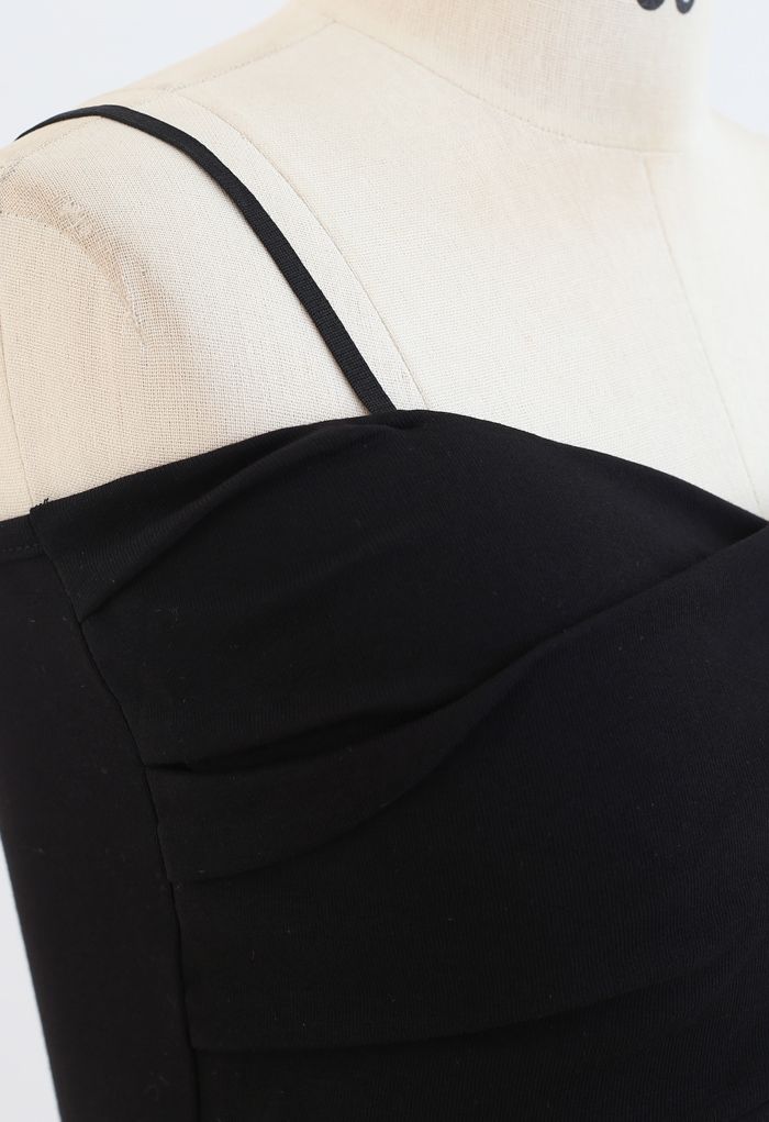 Cross Wrap Fitted Cami Top in Black