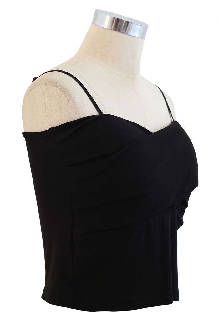 Cross Wrap Fitted Cami Top in Black