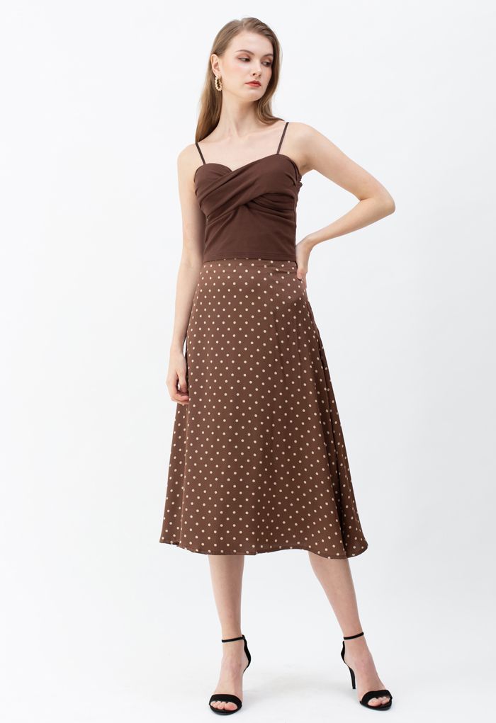 Cross Wrap Fitted Cami Top in Brown