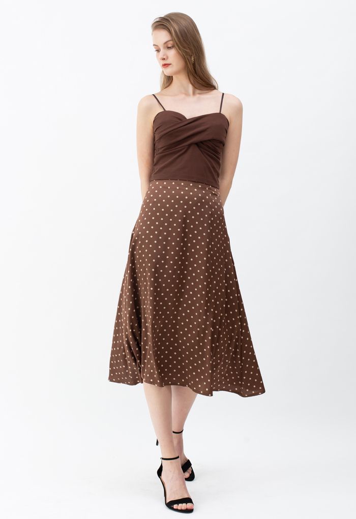Cross Wrap Fitted Cami Top in Brown