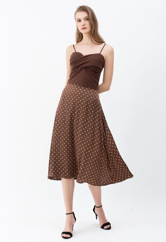 Cross Wrap Fitted Cami Top in Brown