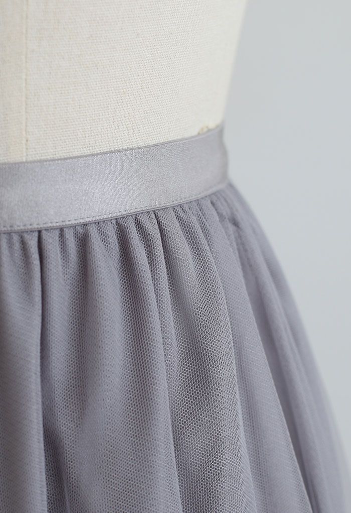 Ruffle Hem Mesh Tulle Mini Skirt in Grey